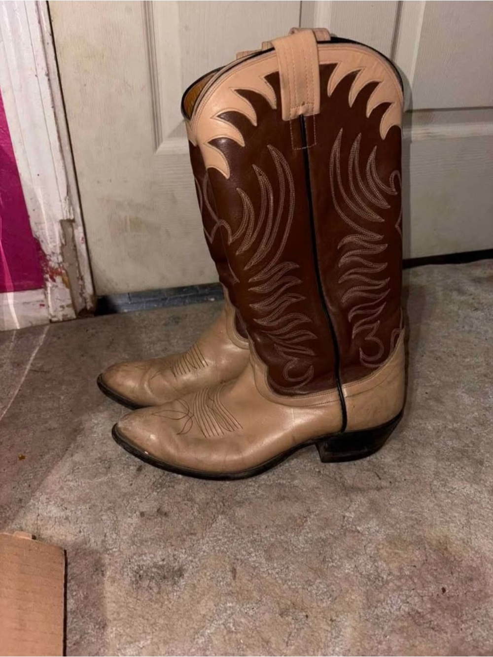 Men's Two-Tone Tan and Brown Western Cowboy Boots